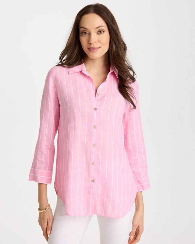 No Iron Linen Striped Shirt